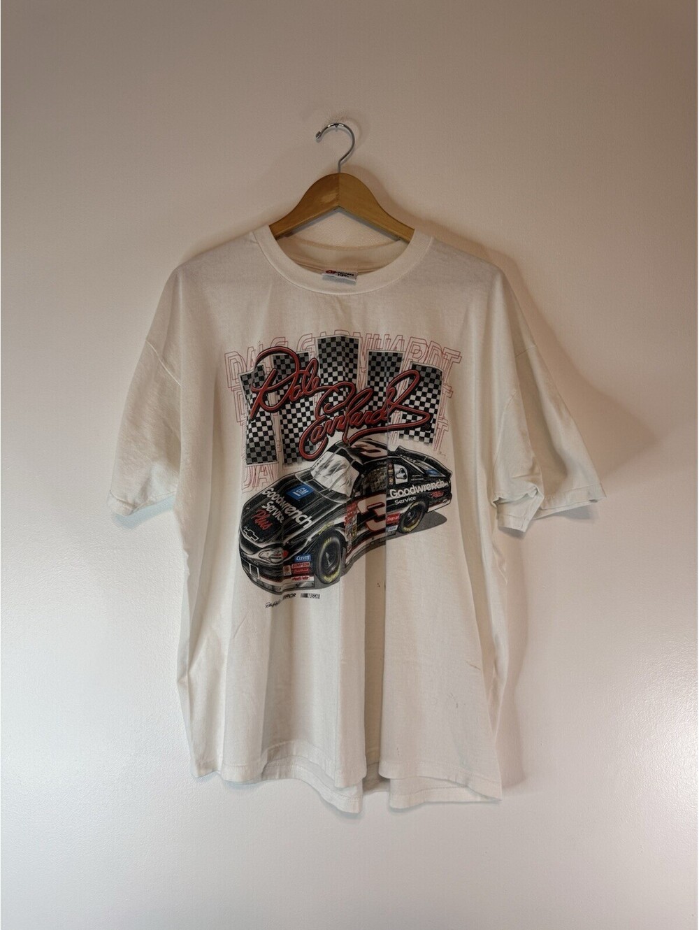 Vintage Dale Earnhardt 3 NASCAR Adult XL White Graphic Racing T Shirt Goodwrench